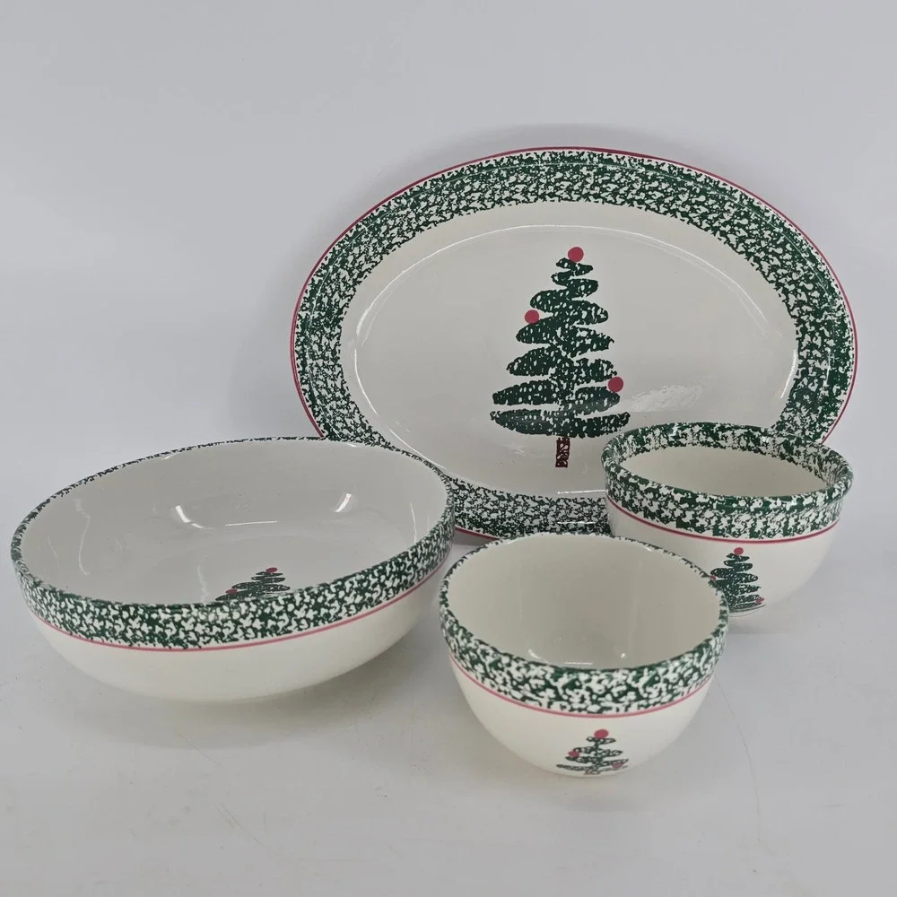 Vintage Furio Home Italy Christmas Tree Stoneware Serving Set 4 Piece